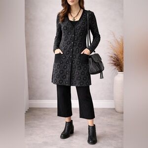 Backstage Black Print Button Front Cardigan Dress Tunic Size M